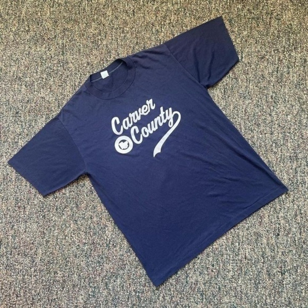 Vintage MJ Soffe Carver‎ County T Shirt Navy Blue Single Stitch XL Adult